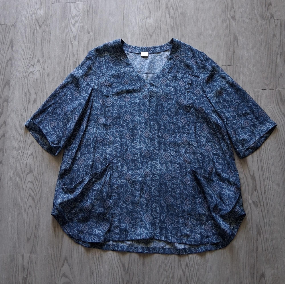 Poetry Pure Silk Blue Paisley Bandana Popover Tunic With Pockets